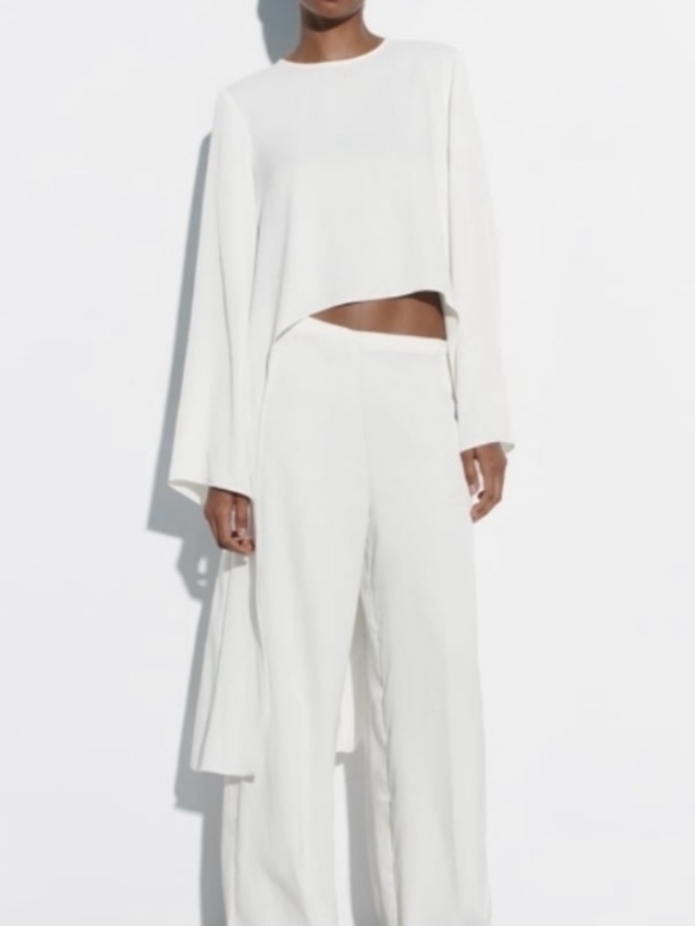 Zara Ecru off White Long Sleeve Tunic Top with Bell Sleeves NWT